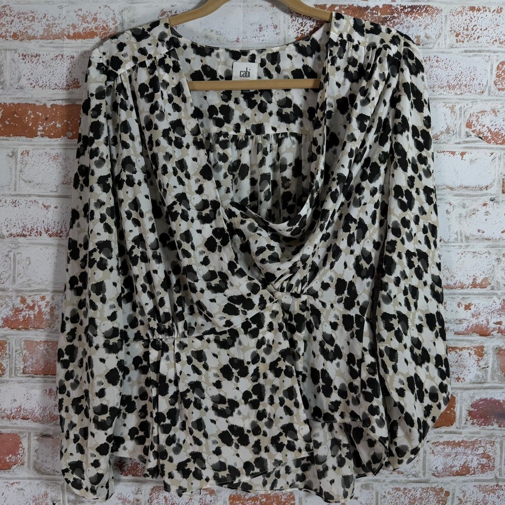 Cabi Blouse Womens S Animal Print Drape Neutral Long Sleeve Top 609